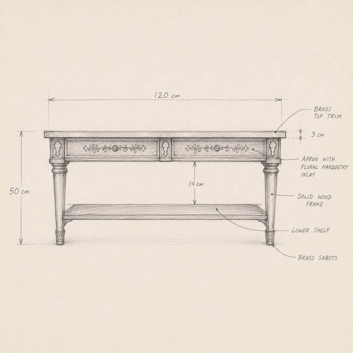 Front elevation drawing with dimensions