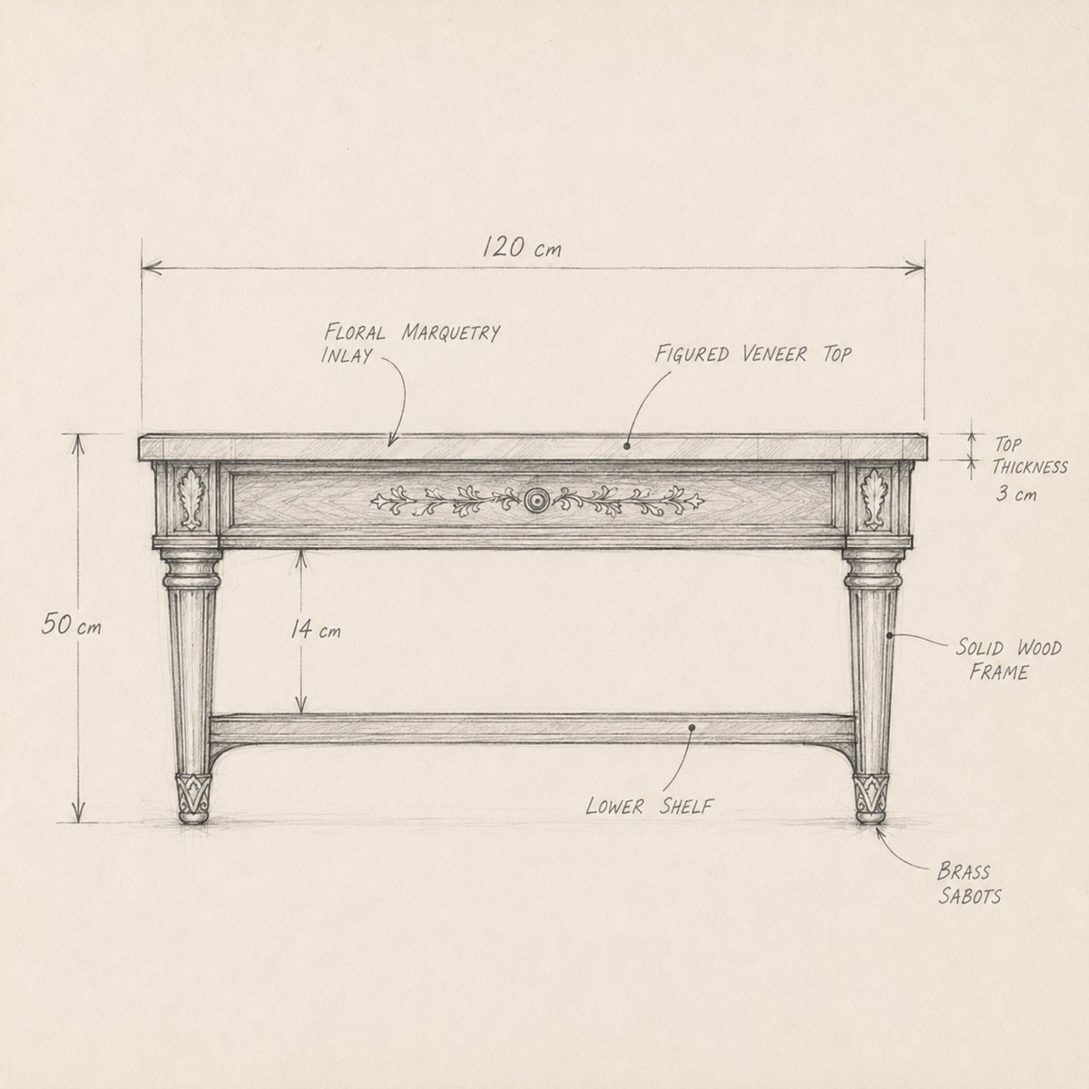 Side elevation drawing with dimensions