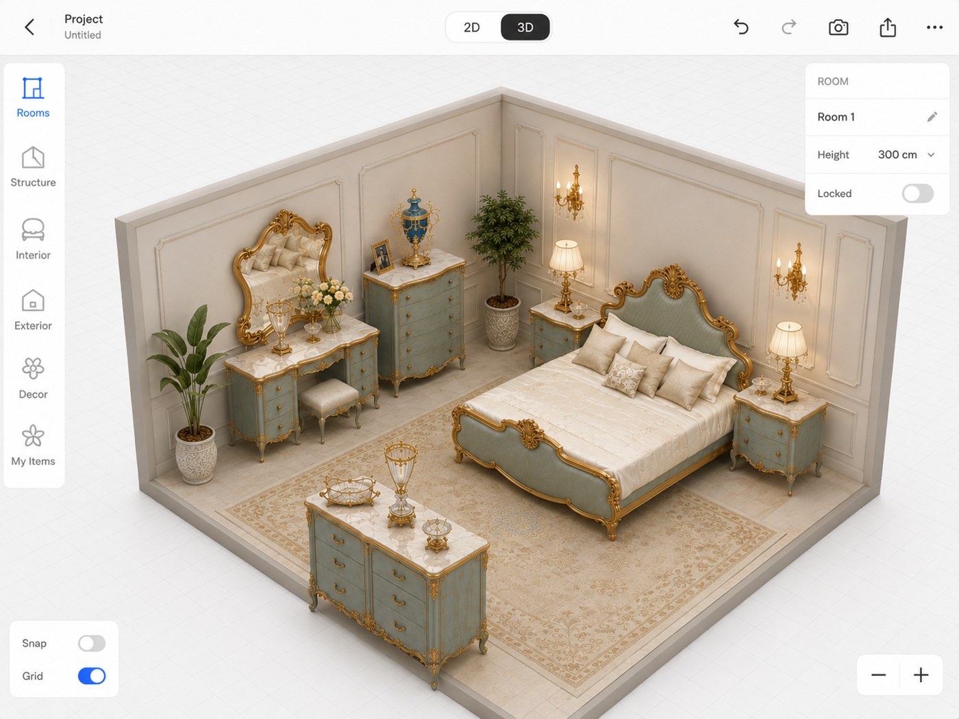 Preview of the Brass and Wood 3D room planner