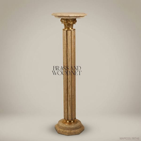 Neoclassical marble column pedestal with gilt Corinthian capital