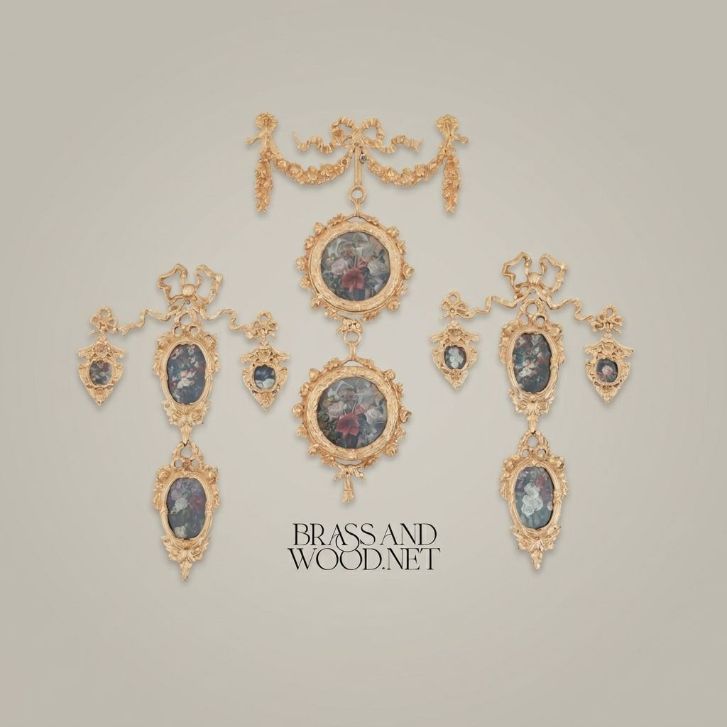Rococo brass wall ornament with cascading oval frames and floral swags