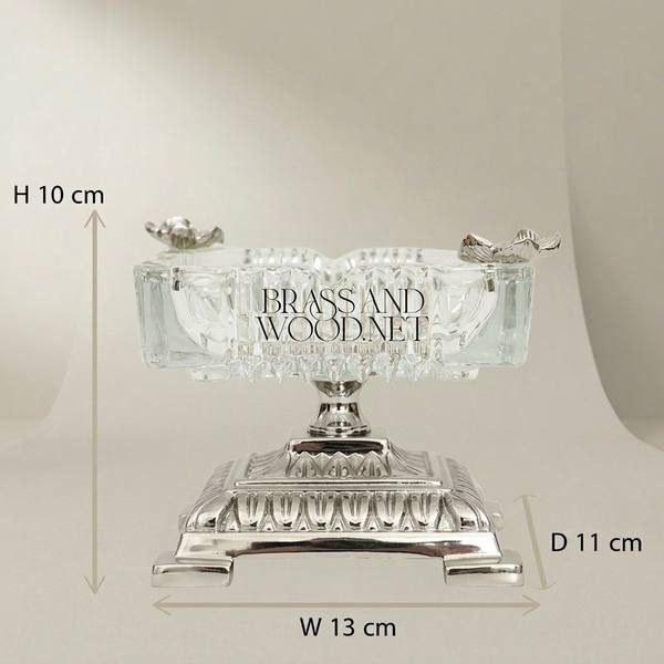 Neoclassical Crystal Ashtray with Floral Brass Base & Butterfly Finials - Silver — handcrafted by Brass & Wood