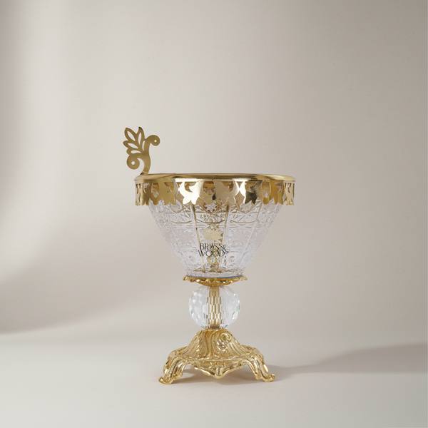 Neoclassical Crystal & Brass Incense Burner with Acanthus Pedestal Base — handcrafted by Brass & Wood