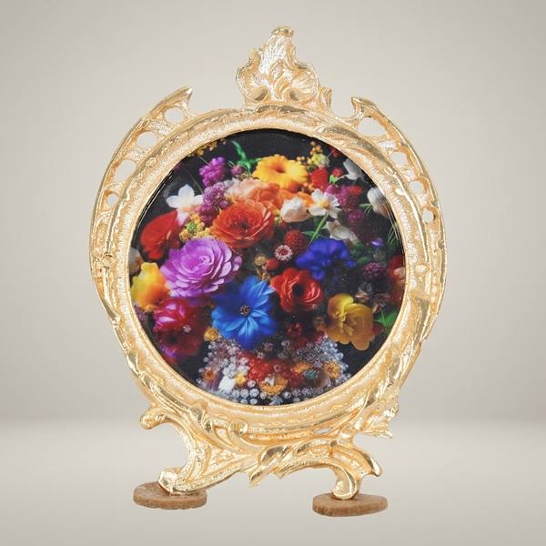 Baroque Rococo Oval Metal Photo Frame with Acanthus Crest & Easel Stand — handcrafted by Brass & Wood