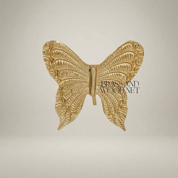 Rococo Embossed Brass Butterfly Decorative Figurine - Intricate Wing Relief — handcrafted by Brass & Wood