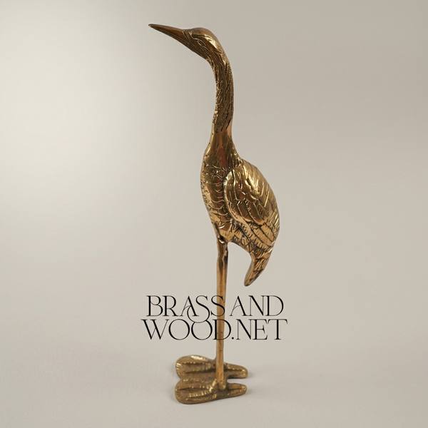 Handcrafted Brass Heron Sculpture - Standing Long-Legged Bird Figurine — handcrafted by Brass & Wood