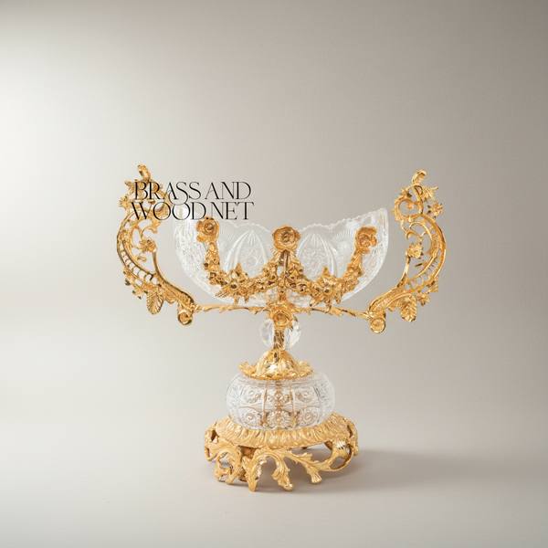 Rococo Crystal & Brass 3-Piece Garniture Set with Scrolled Acanthus Mounts — handcrafted by Brass & Wood