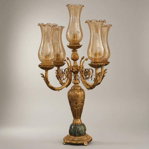 Empire Neoclassical Six-Arm Candelabra with Green Marble Base and Acanthus Scroll Arms — handcrafted by Brass & Wood