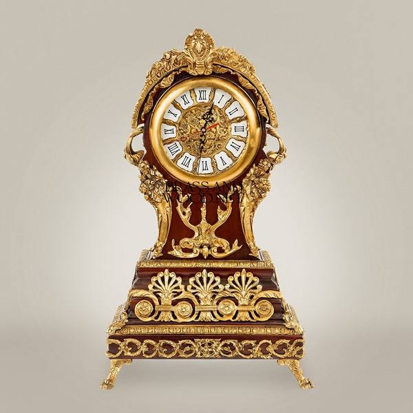 Baroque Mantel Clock with Ormolu Mounts, Acanthus Crest & Roman Numeral Dial — handcrafted by Brass & Wood