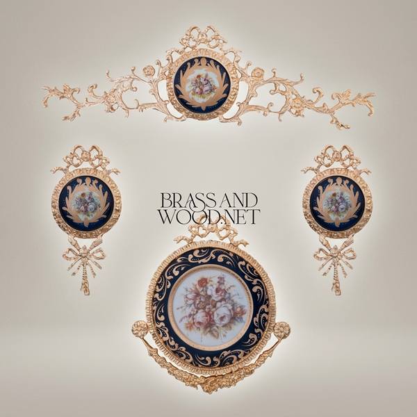 Louis XVI Brass & Porcelain Wall Medallion with Bow & Rocaille Frame — handcrafted by Brass & Wood