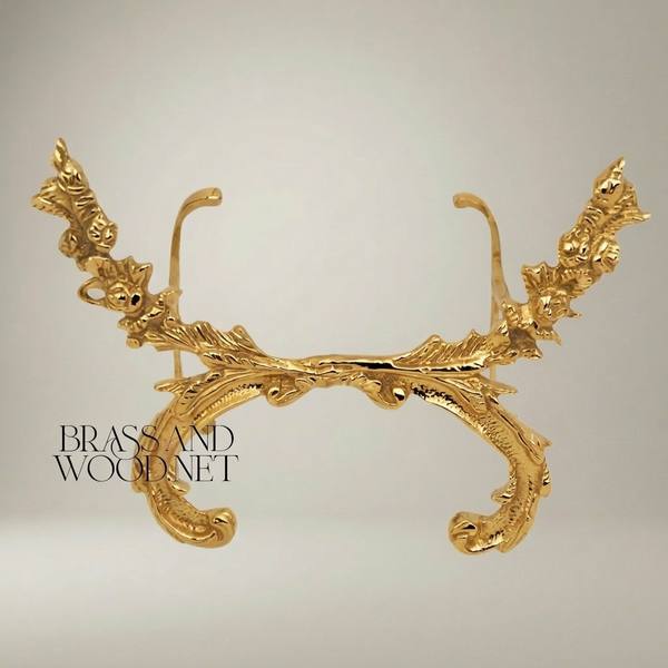 Rococo Brass Decorative Plate Stand - Acanthus Scroll Easel — handcrafted by Brass & Wood
