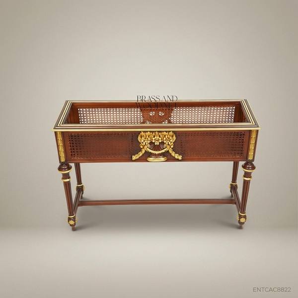 Louis XVI Neoclassical Jardinière with Gilt Ormolu Mounts & Cane Lattice Panels — handcrafted by Brass & Wood