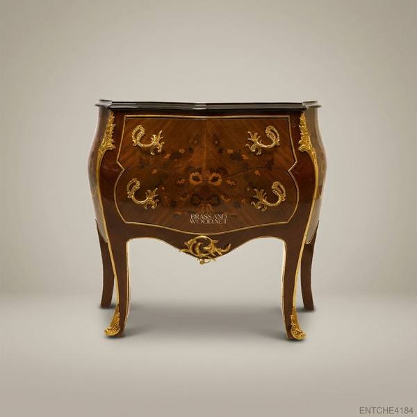 Louis XV Rococo Bombé Commode — Floral Marquetry & Ormolu Mounts — handcrafted by Brass & Wood