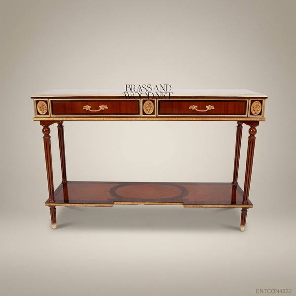 Louis XVI Neoclassical Console Table with Brass Ormolu Mounts — handcrafted by Brass & Wood