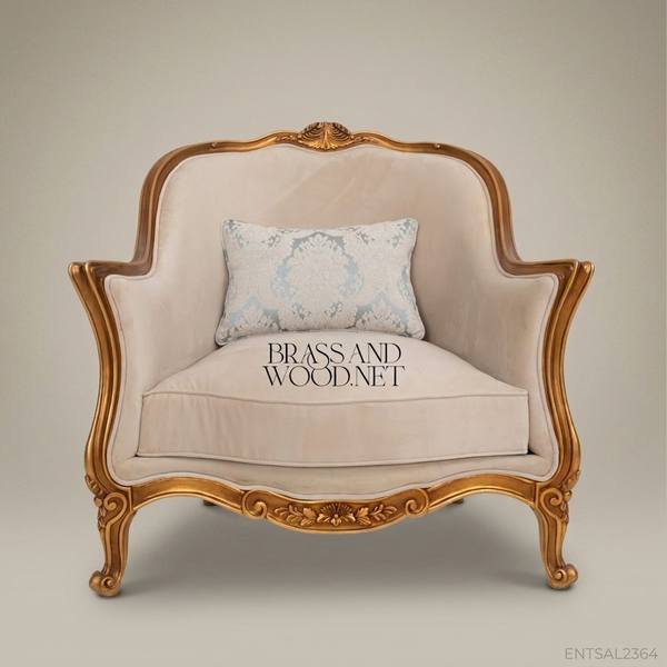 Louis XV Salon Armchair with Gilt Wood Frame & Ivory Upholstery — handcrafted by Brass & Wood