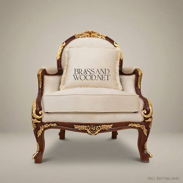 Louis XV Salon Armchair with Gilt Wood Frame & Ivory Upholstery — handcrafted by Brass & Wood