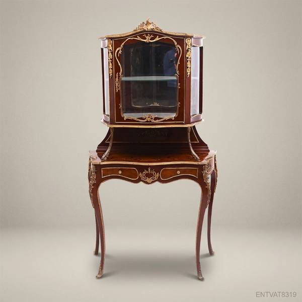 Napoleon III Rococo Revival Vitrine Cabinet on Cabriole Stand with Gilt Bronze Mounts — handcrafted by Brass & Wood