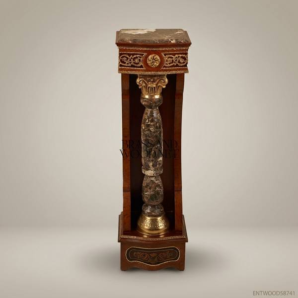 Empire Neoclassical Marble Column Pedestal with Gilt Corinthian Capital — handcrafted by Brass & Wood