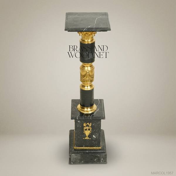 Empire Marble Pedestal Column with Gilt Bronze Mounts — handcrafted by Brass & Wood