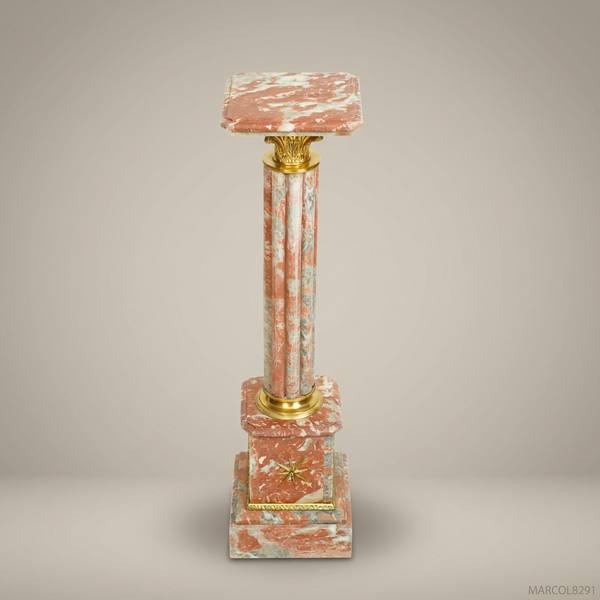 Neoclassical Fluted Marble Pedestal Column with Gilt Bronze Mounts — handcrafted by Brass & Wood