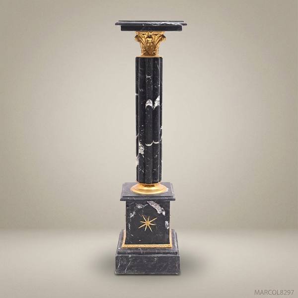 Empire Marble Pedestal Column with Gilt Bronze Corinthian Capital — handcrafted by Brass & Wood