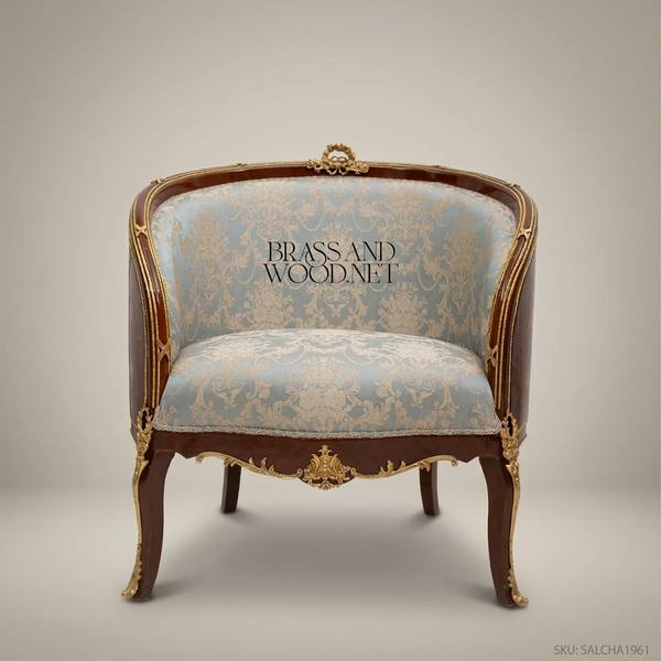Louis XV Barrel Salon Chair with Gilt Bronze Mounts & Marquetry — handcrafted by Brass & Wood