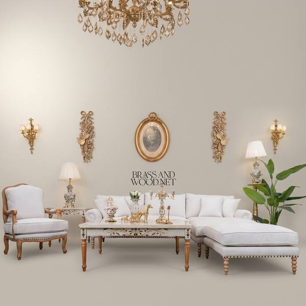 Louis XVI Heritage Salon Set — Carved Wood & Nailhead Upholstery — handcrafted by Brass & Wood