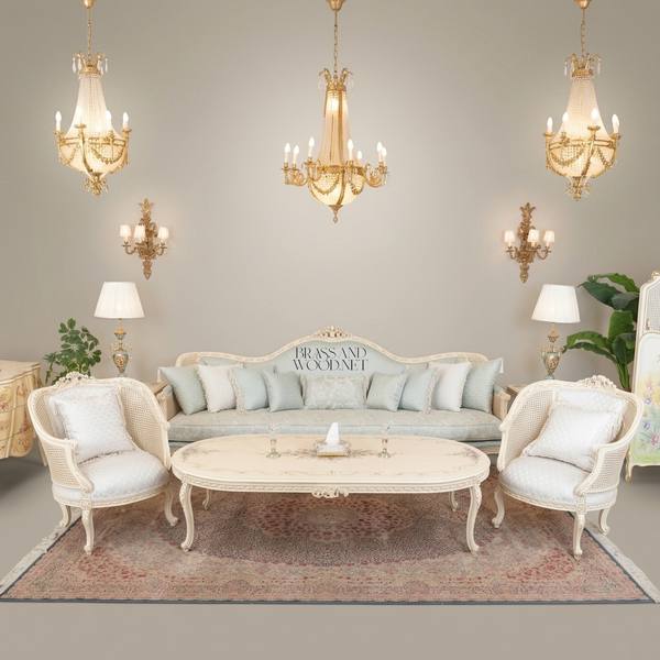 Louis XVI Carved Cane & Gilt Salon Suite — handcrafted by Brass & Wood