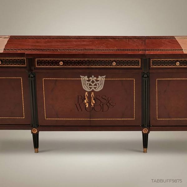 Brass & Wood Neoclassical Inlaid Wood Buffet — handcrafted by Brass & Wood