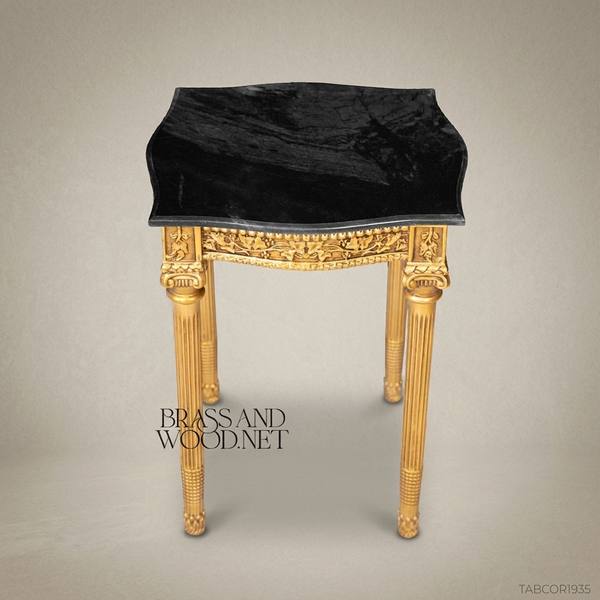 Louis XVI Gilded Wood Corner Table with Black Marble Top — handcrafted by Brass & Wood