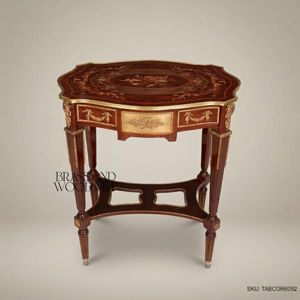 Louis XVI Marquetry Corner Table with Ormolu Mounts — handcrafted by Brass & Wood