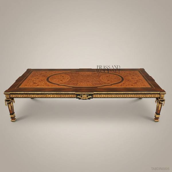 Brass & Wood Empire Marquetry Gilt-Bronze Dining Table — handcrafted by Brass & Wood