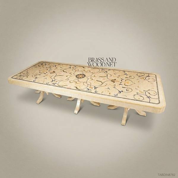 Brass & Wood Neoclassical Marquetry Inlay Rectangular Dining Table — handcrafted by Brass & Wood