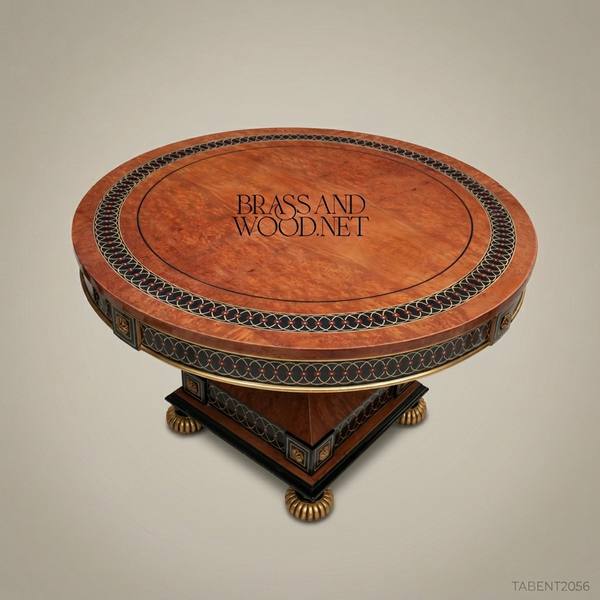 Regency Pedestal Centre Table with Ebonized Brass Inlay Band — handcrafted by Brass & Wood