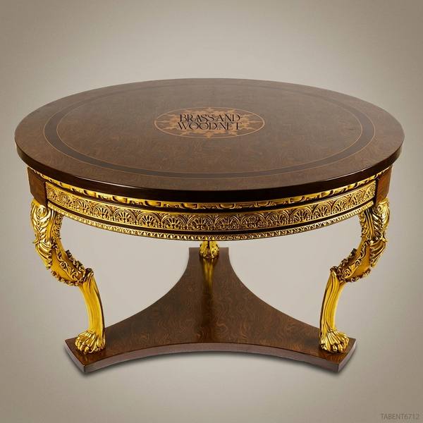 Empire Revival Round Centre Table with Gilt Acanthus Legs & Fan Frieze — handcrafted by Brass & Wood