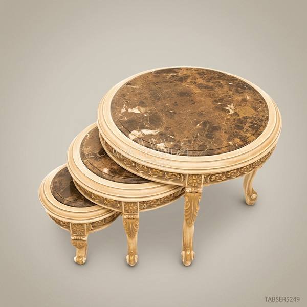 Louis XV Rococo Nesting Service Tables – Carved Ivory & Gold with Marble Tops — handcrafted by Brass & Wood