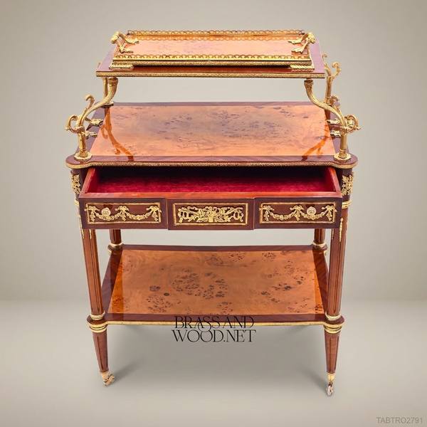 Louis XVI Neoclassical Tea Trolley | Amboyna Burl & Gilded Bronze — handcrafted by Brass & Wood