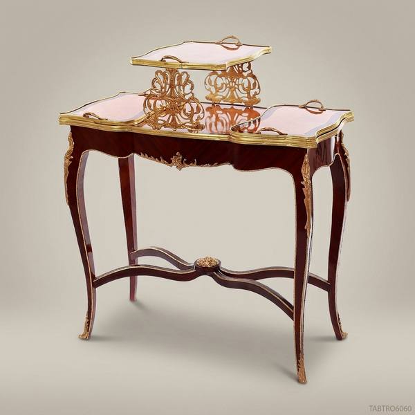 Louis XV Mahogany & Gilt Bronze Tea Trolley with Tiered Tray — handcrafted by Brass & Wood