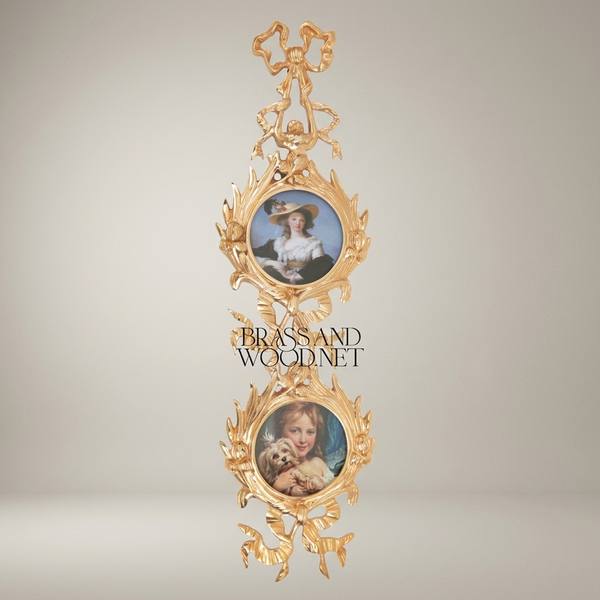 Rococo Brass Dual Portrait Wall Frame with Ribbon & Acanthus Cascade — handcrafted by Brass & Wood