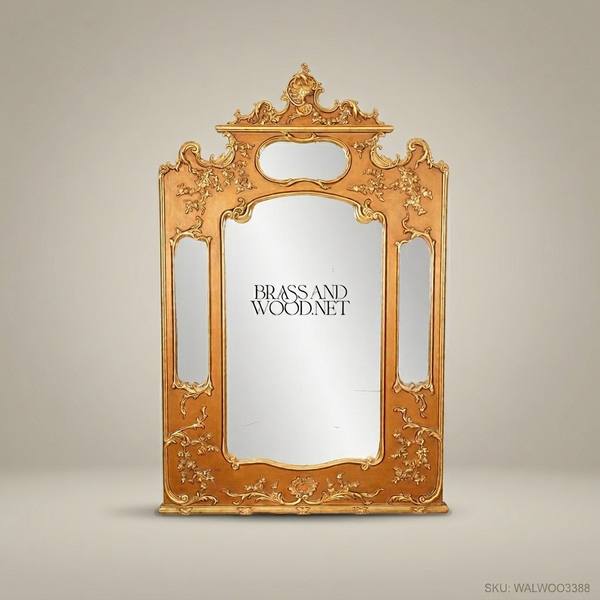 Louis XV Rococo Gilded Pier Mirror - Triple-Panel Carved Crest 190cm — handcrafted by Brass & Wood