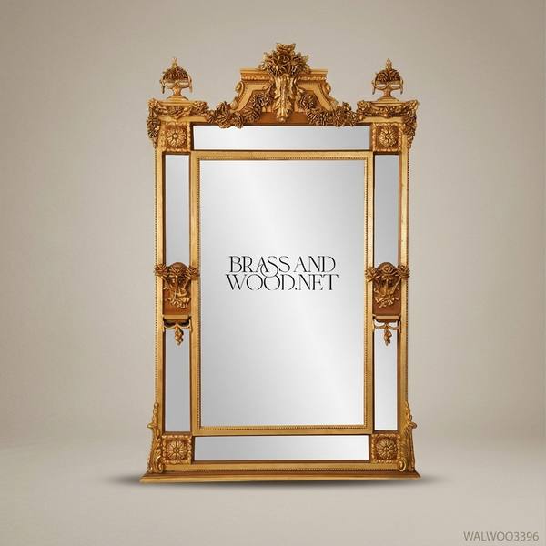 Napoleon III Rococo Revival Gilded Floor Mirror - Segmented Frame with Urn Crest & Mascaron Brackets — handcrafted by Brass & Wood