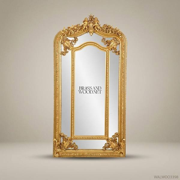 Louis XV Rococo Full-Length Floor Mirror – Gold Leaf Carved Wood Frame — handcrafted by Brass & Wood