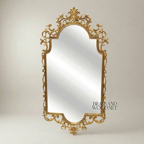 Baroque Rococo Hand-Carved Wall Mirror with Open Scrollwork & Acanthus Crown — handcrafted by Brass & Wood