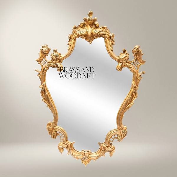 Rococo Hand-Carved Wall Mirror with Acanthus Crown & Scroll Frame — handcrafted by Brass & Wood