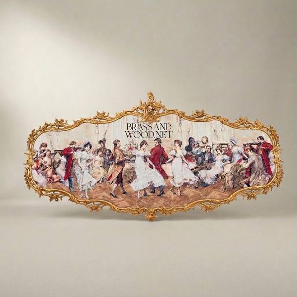 Rococo Ballroom Scene Tapestry Wall Panel in Ornate Cartouche Frame — handcrafted by Brass & Wood